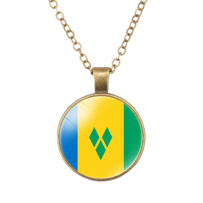 Wholesale North American National Flags Time Gem Round Retro Pendant Necklace